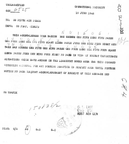 USAFIK withholds authorization to use Dokdo as a bombing range.