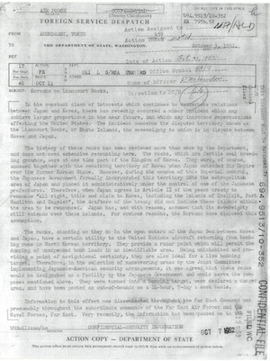 Steeves' despatch 'Koreans on Liancourt Rocks'.  This document proves that at least some Americans in the US State Department's Foreign Service did have an understanding of some prior Korean sovereignty over Dokdo.